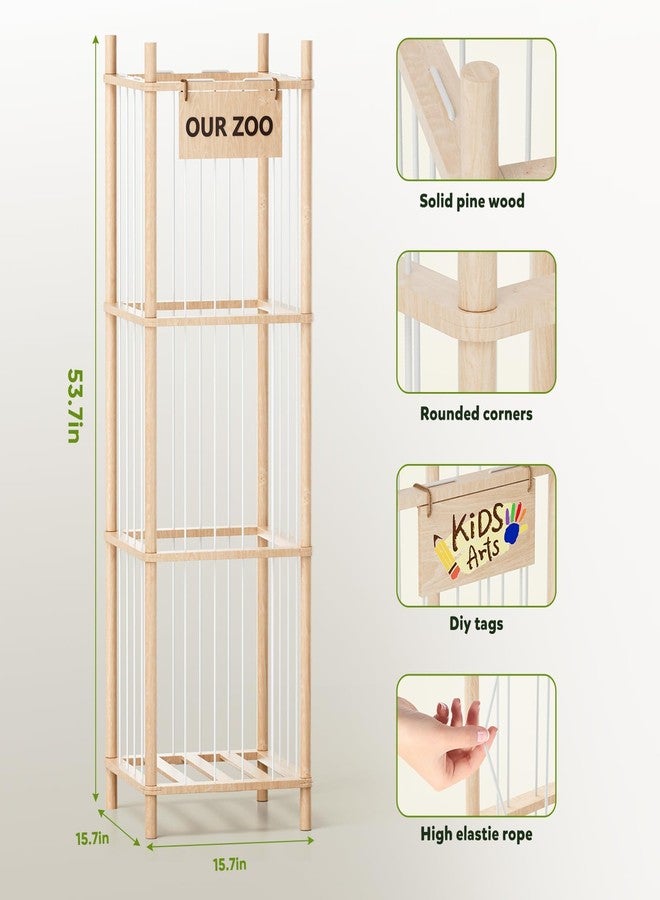 Dayacoco Stuffed Animal Storage, Wood Stuffed Animals Organizer Holder Zoo, Extra Large Capacity Stuff Storage with Elastic Band and Net for Nursery Kids Play Room Bedroom (Pine wood) - Image 2